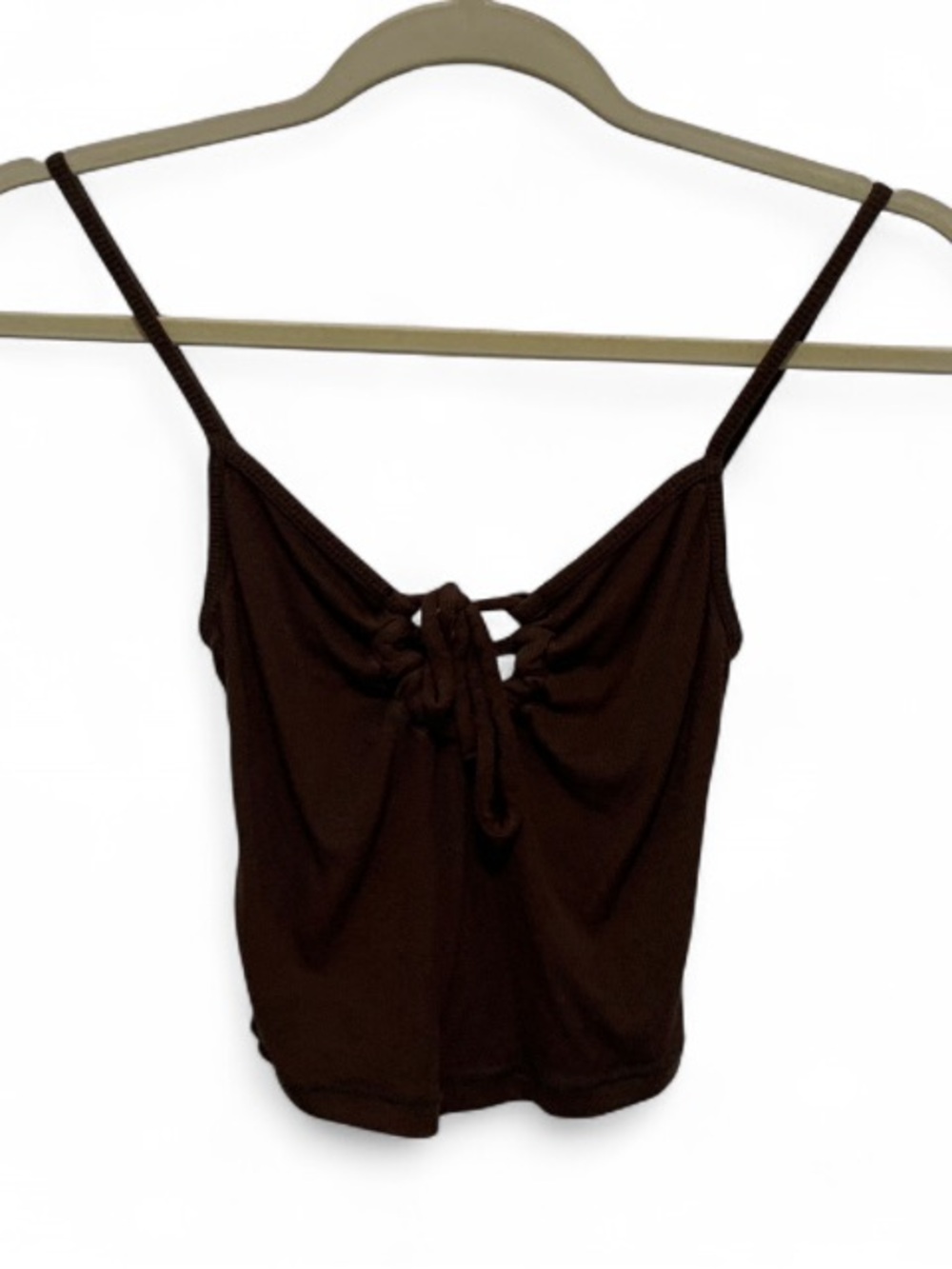 BDG Brown Ribbed Tie-Front Cropped Tank Top